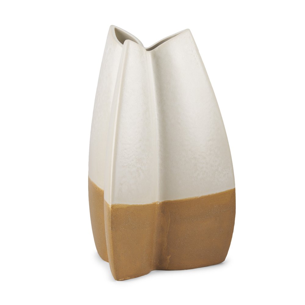 16" Off White And Tan Color Block Ceramic Table Vase HomeRoots