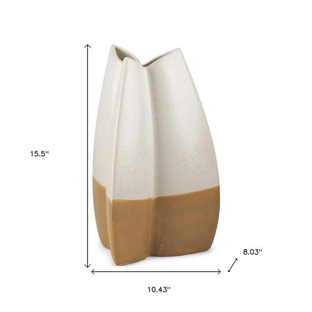 16" Off White And Tan Color Block Ceramic Table Vase HomeRoots