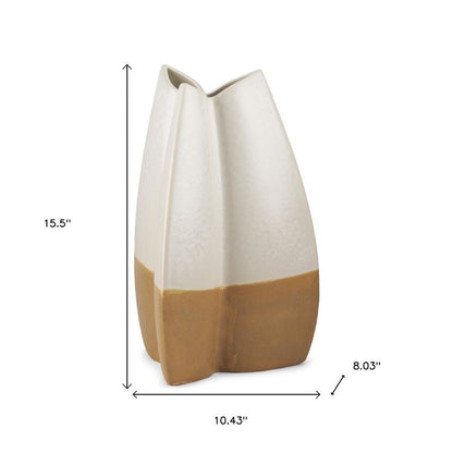 16" Off White And Tan Color Block Ceramic Table Vase HomeRoots