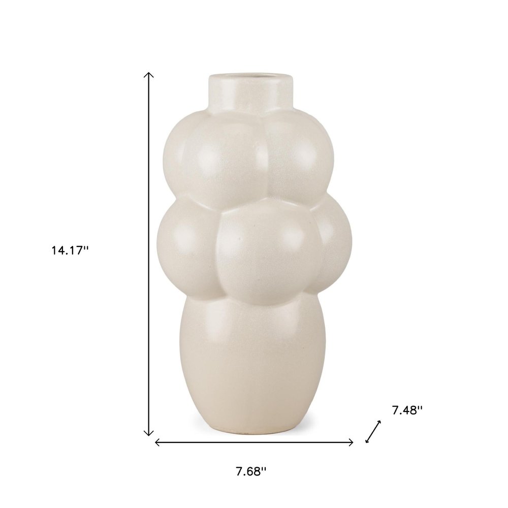 14" Cream Ceramic Modern Abstract Bubbles Table Vase — view 4
