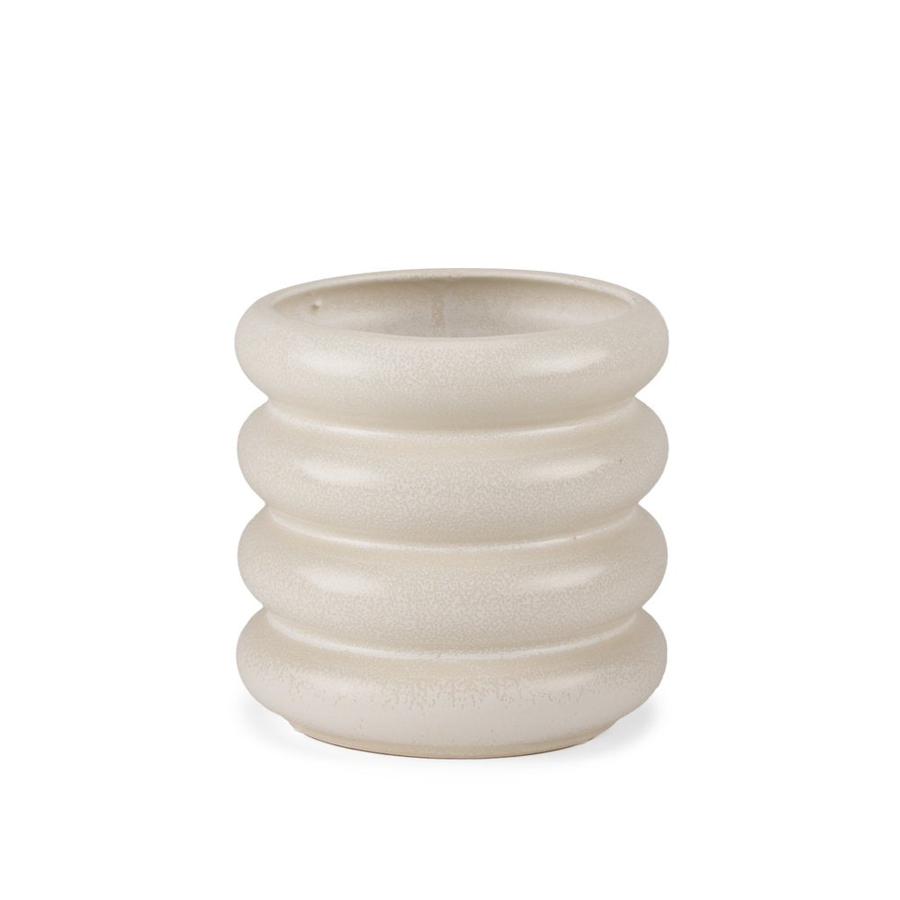 7" Cream Ceramic Stacking Rings Cylinder Table Vase HomeRoots
