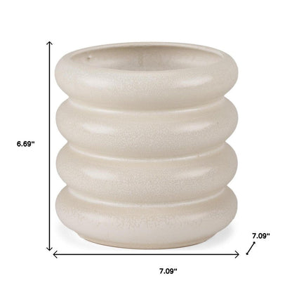 7" Cream Ceramic Stacking Rings Cylinder Table Vase HomeRoots