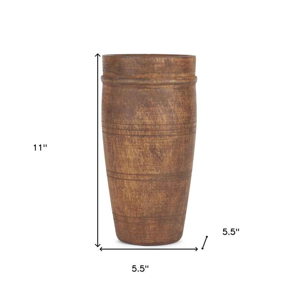 11" Brown Reclaimed Wood Cylinder Table Vase HomeRoots