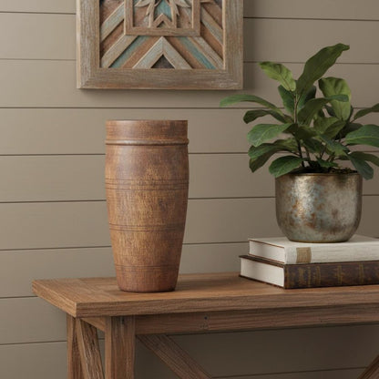 11" Brown Reclaimed Wood Cylinder Table Vase HomeRoots