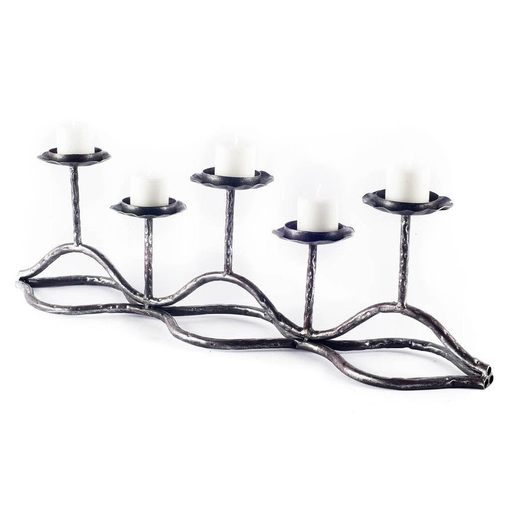 7" Black Distressed Geometric Metal Tabletop Tealight Candle Holder — view 1