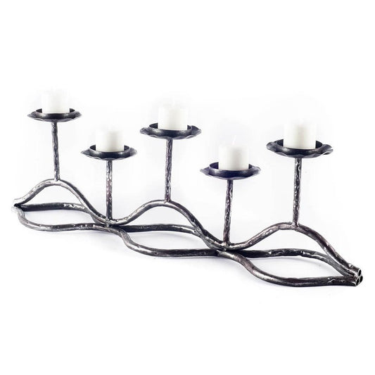 7" Black Distressed Geometric Metal Tabletop Tealight Candle Holder