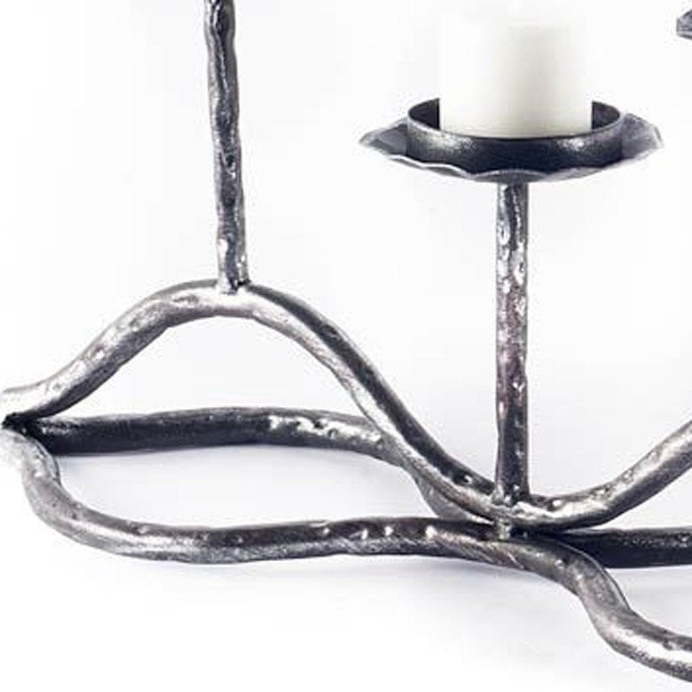7" Black Distressed Geometric Metal Tabletop Tealight Candle Holder — view 2
