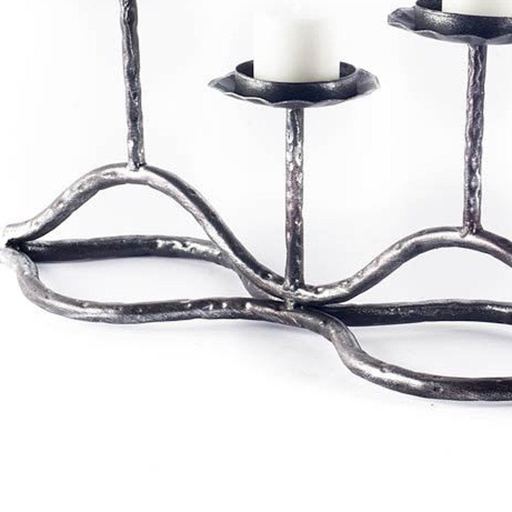 7" Black Distressed Geometric Metal Tabletop Tealight Candle Holder — view 3