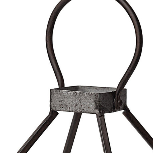 19" Black Distressed Geometric Metal And Glass Tabletop Lantern Candle Holder HomeRoots
