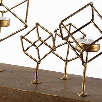 8" Brass Distressed Geometric Metal Tabletop Tealight Candle Holder HomeRoots