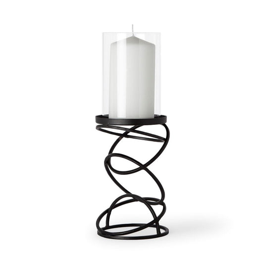 14" Black Geometric Glass And Metal Tabletop Pillar Candle Holder HomeRoots