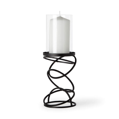 14" Black Geometric Glass And Metal Tabletop Pillar Candle Holder HomeRoots