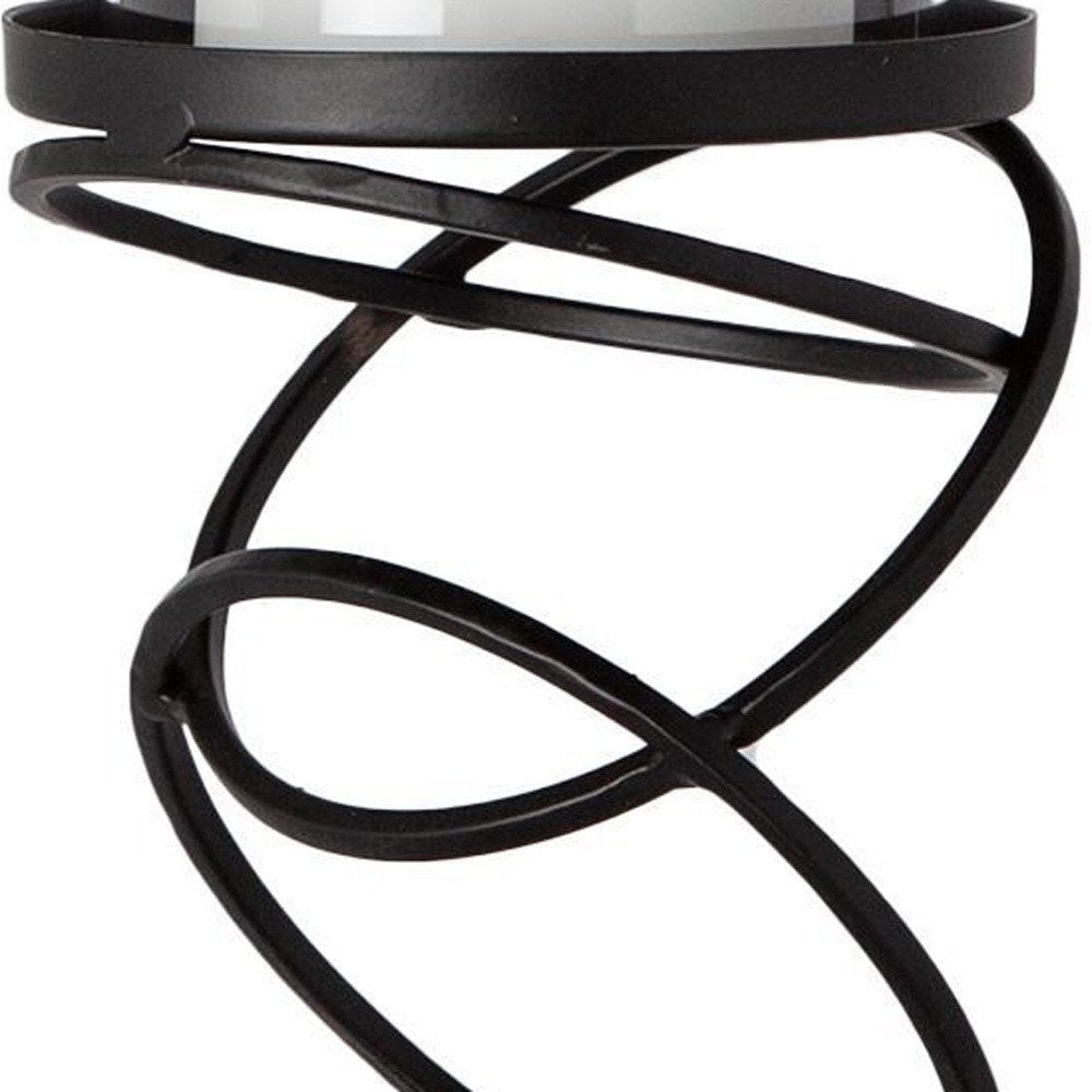 14" Black Geometric Glass And Metal Tabletop Pillar Candle Holder — view 3