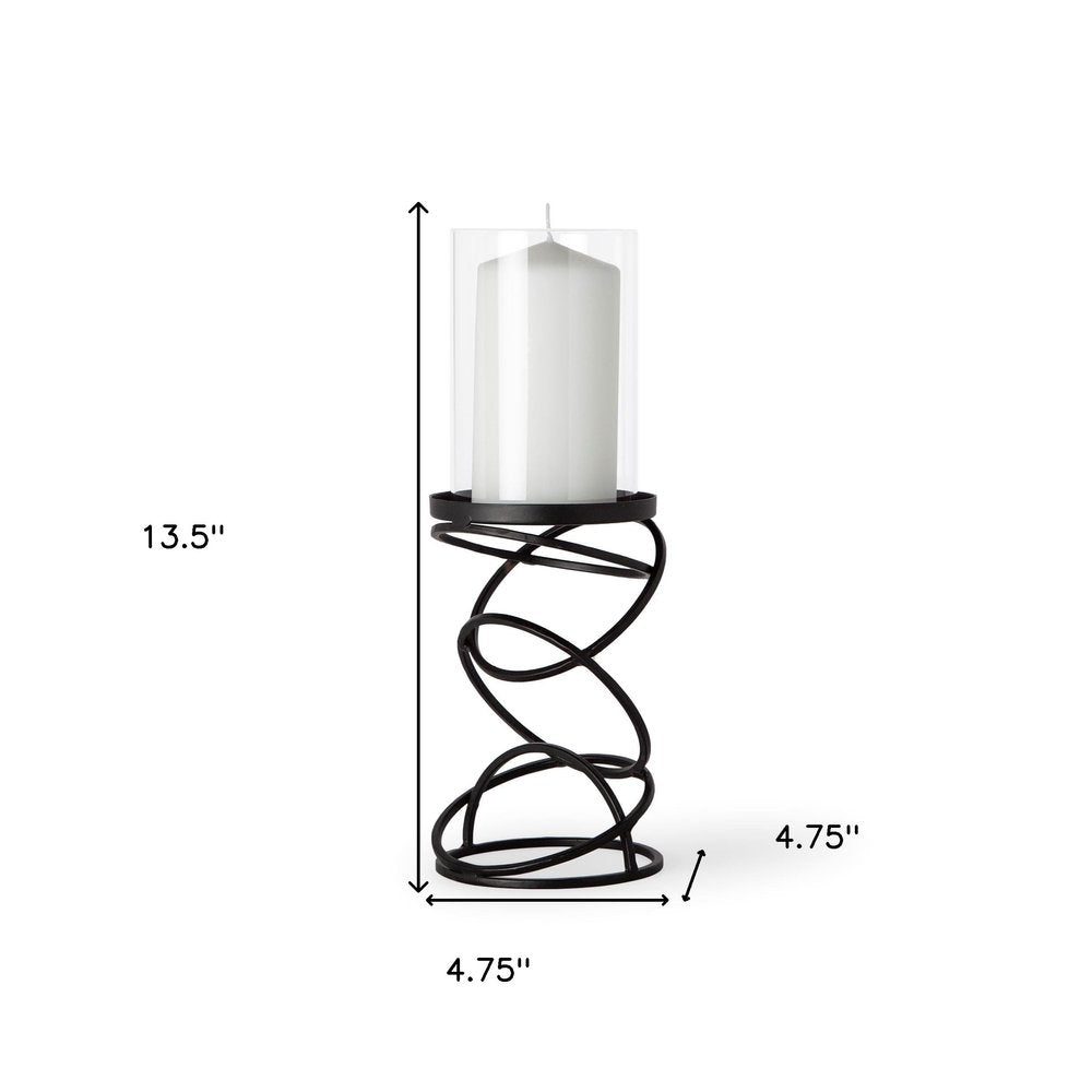 14" Black Geometric Glass And Metal Tabletop Pillar Candle Holder — view 4
