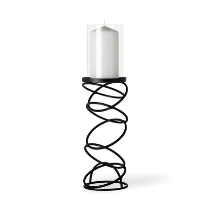 17" Black Geometric Glass And Metal Tabletop Pillar Candle Holder HomeRoots