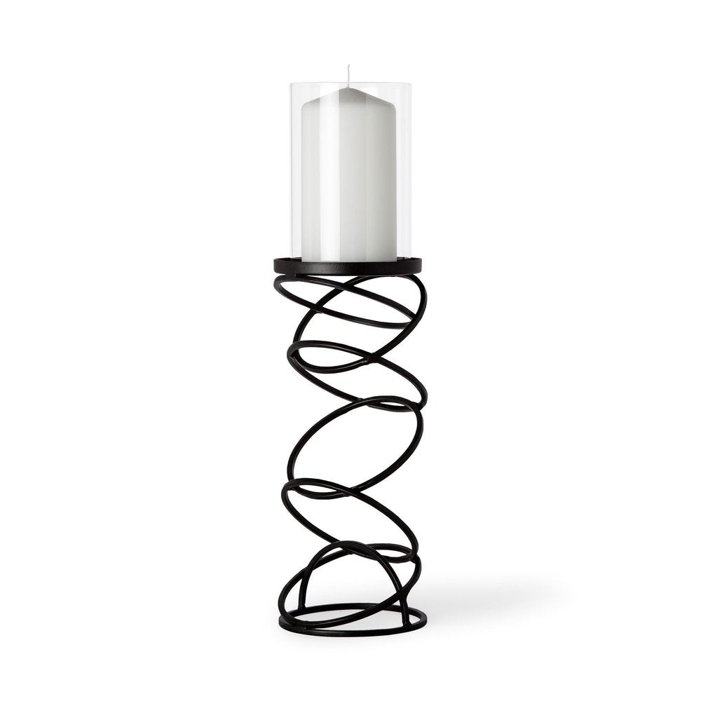 17" Black Geometric Glass And Metal Tabletop Pillar Candle Holder HomeRoots
