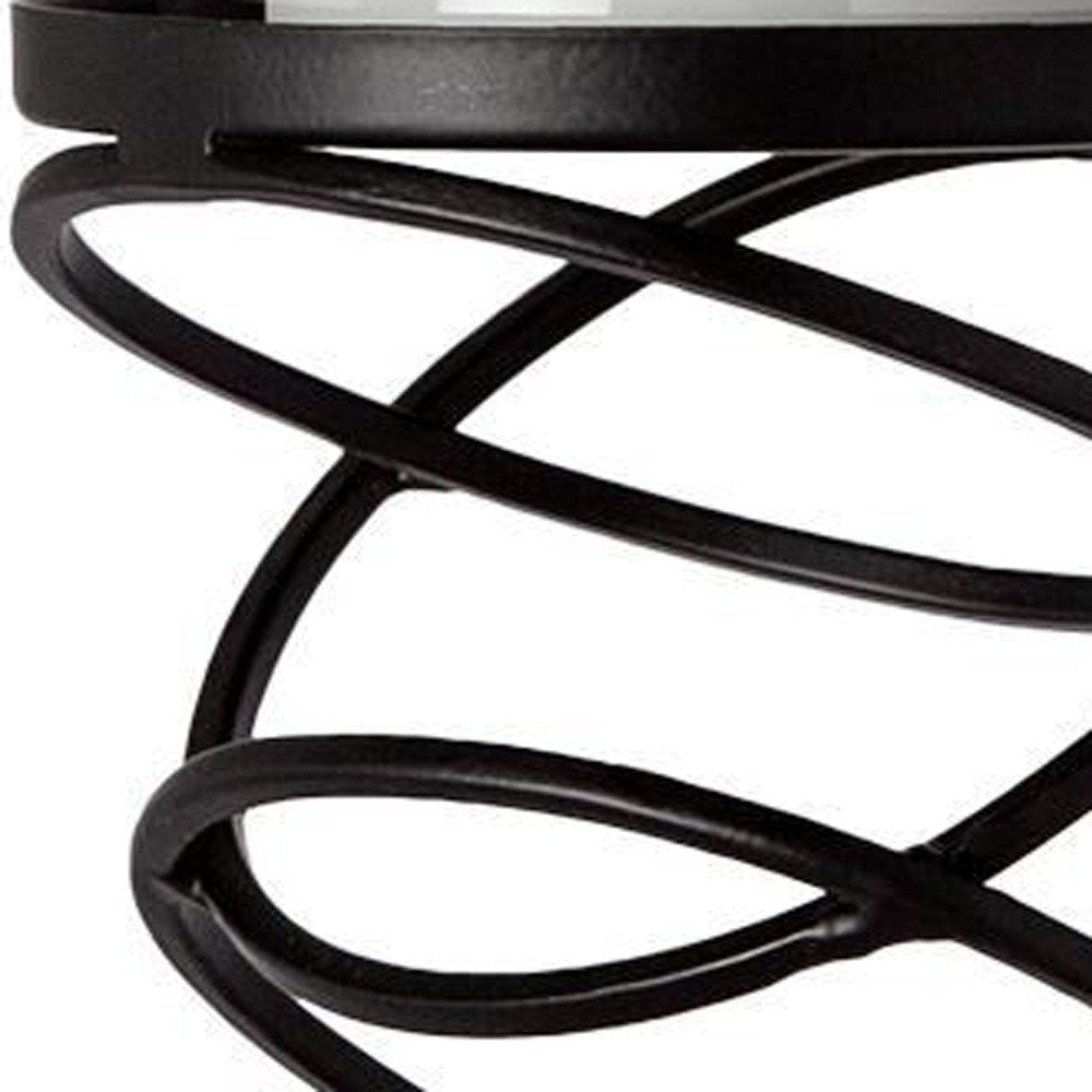 17" Black Geometric Glass And Metal Tabletop Pillar Candle Holder — view 2