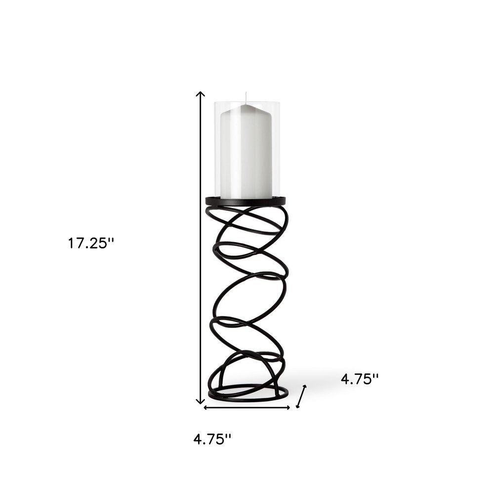 17" Black Geometric Glass And Metal Tabletop Pillar Candle Holder — view 4