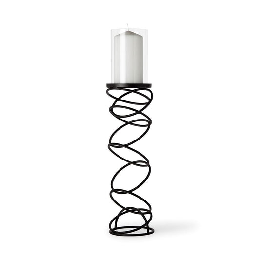 21" Black Geometric Glass And Metal Tabletop Pillar Candle Holder HomeRoots