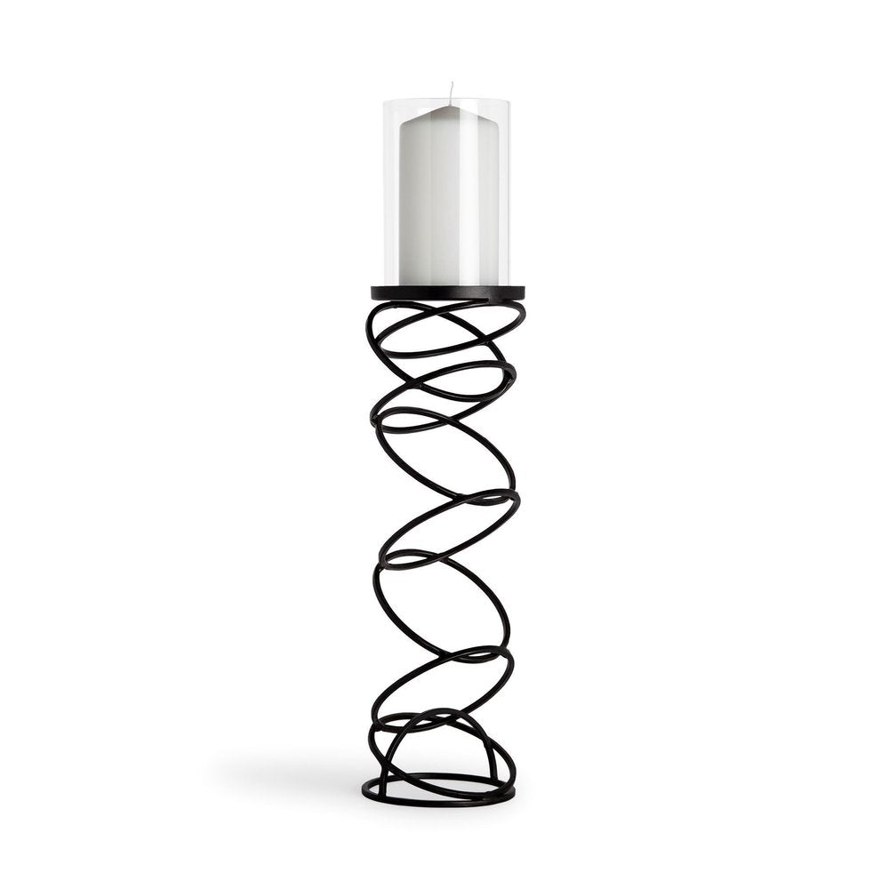 21" Black Geometric Glass And Metal Tabletop Pillar Candle Holder — view 3