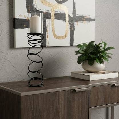 21" Black Geometric Glass And Metal Tabletop Pillar Candle Holder HomeRoots