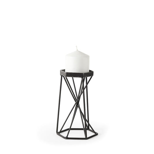 8" Black Distressed Geometric Metal Tabletop Dish Candle Holder HomeRoots