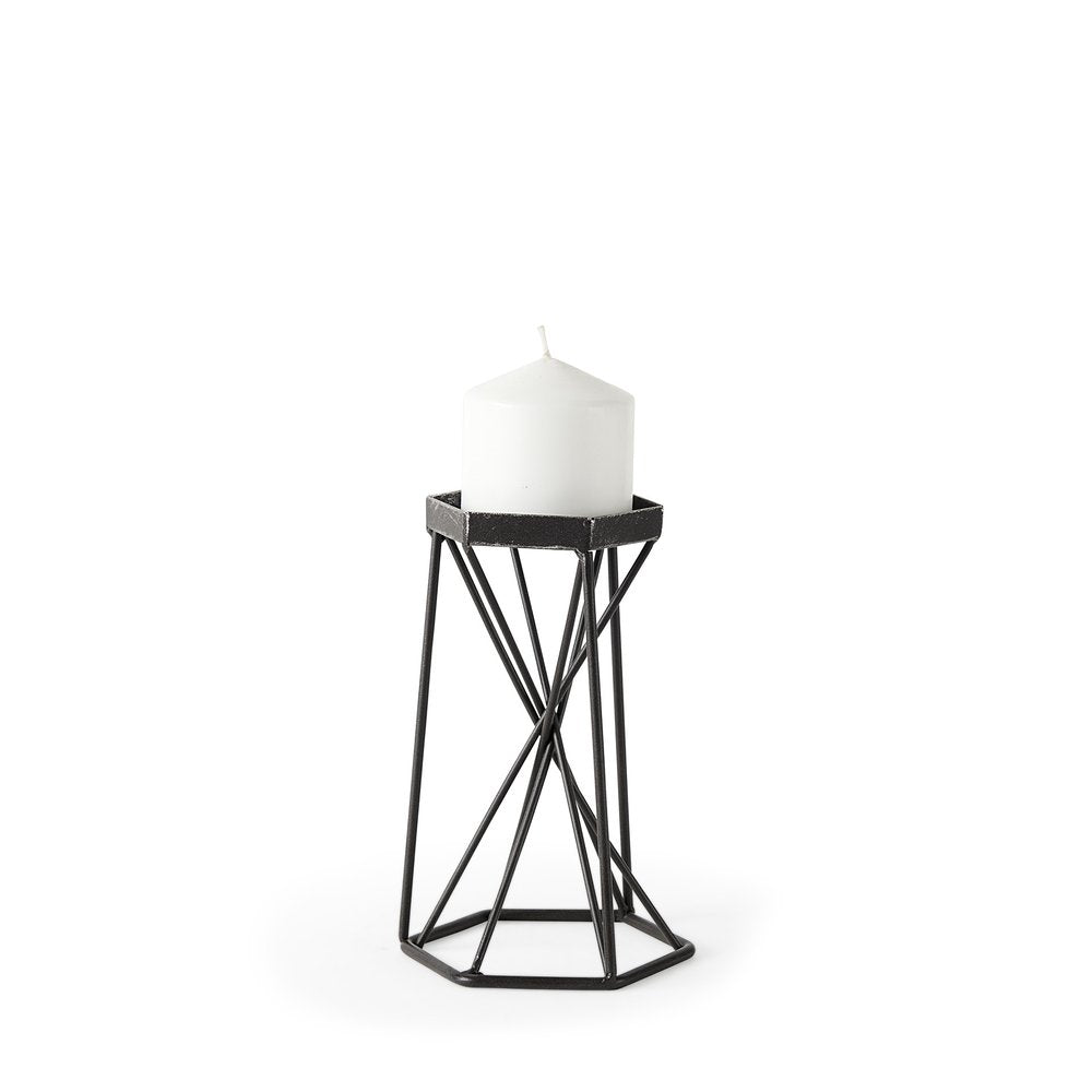 8" Black Distressed Geometric Metal Tabletop Dish Candle Holder HomeRoots