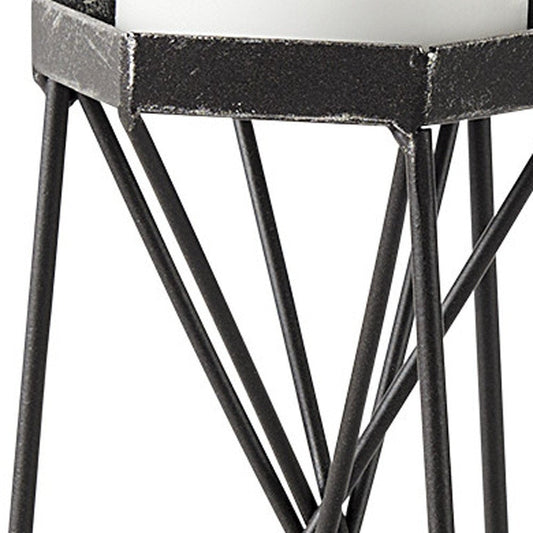 8" Black Distressed Geometric Metal Tabletop Dish Candle Holder