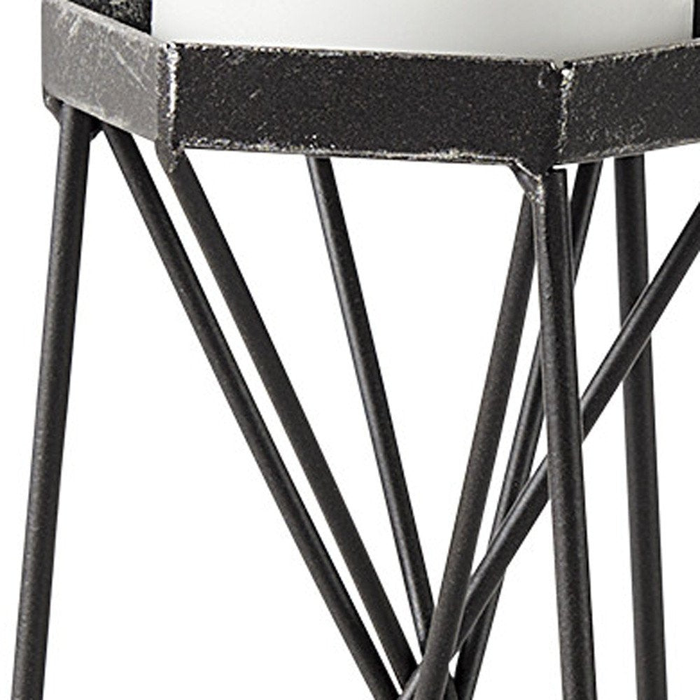8" Black Distressed Geometric Metal Tabletop Dish Candle Holder HomeRoots