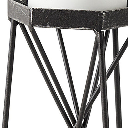 8" Black Distressed Geometric Metal Tabletop Dish Candle Holder HomeRoots