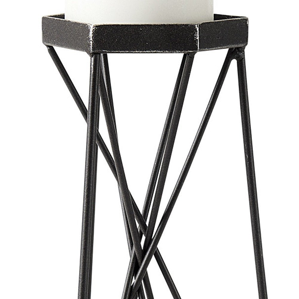 11" Black Distressed Geometric Metal Tabletop Pillar Candle Holder HomeRoots