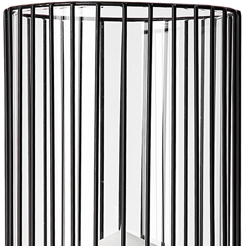 17" Black Abstract Metal And Glass Tabletop Hurricane Candle Holder HomeRoots