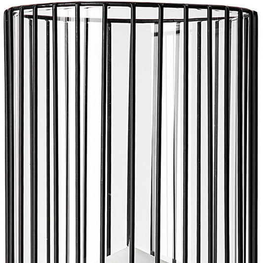 17" Black Abstract Metal And Glass Tabletop Hurricane Candle Holder HomeRoots