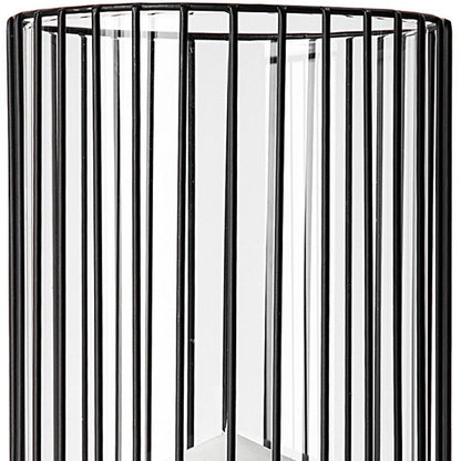 17" Black Abstract Metal And Glass Tabletop Hurricane Candle Holder HomeRoots