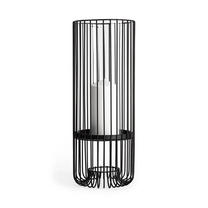 17" Black Abstract Metal And Glass Tabletop Hurricane Candle Holder HomeRoots