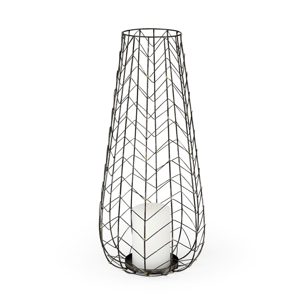 24" Gold Distressed Lattice Metal Tabletop Hurricane Candle Holder HomeRoots