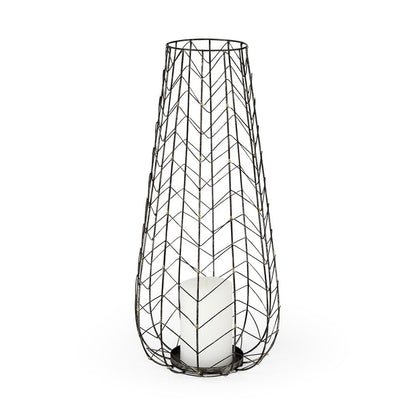 24" Gold Distressed Lattice Metal Tabletop Hurricane Candle Holder HomeRoots