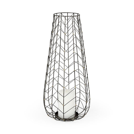 24" Gold Distressed Lattice Metal Tabletop Hurricane Candle Holder