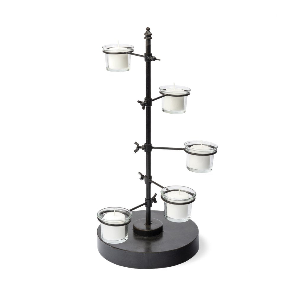 17" Black Distressed Abstract Metal Tabletop Tealight Candle Holder HomeRoots
