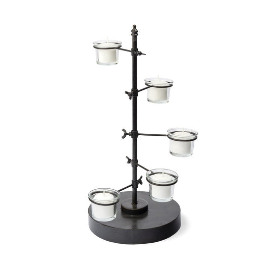 17" Black Distressed Abstract Metal Tabletop Tealight Candle Holder HomeRoots