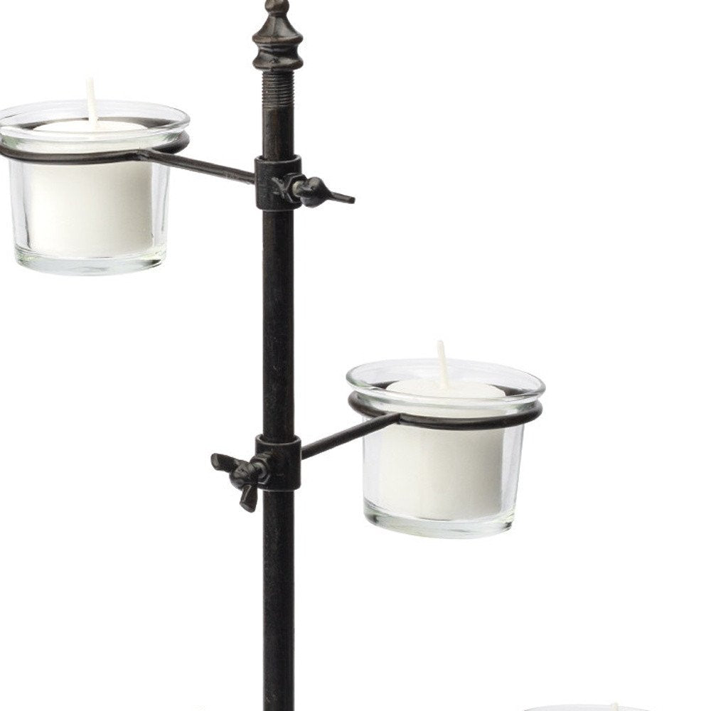 17" Black Distressed Abstract Metal Tabletop Tealight Candle Holder — view 3