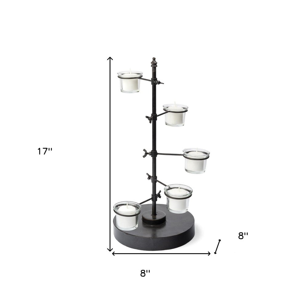 17" Black Distressed Abstract Metal Tabletop Tealight Candle Holder HomeRoots