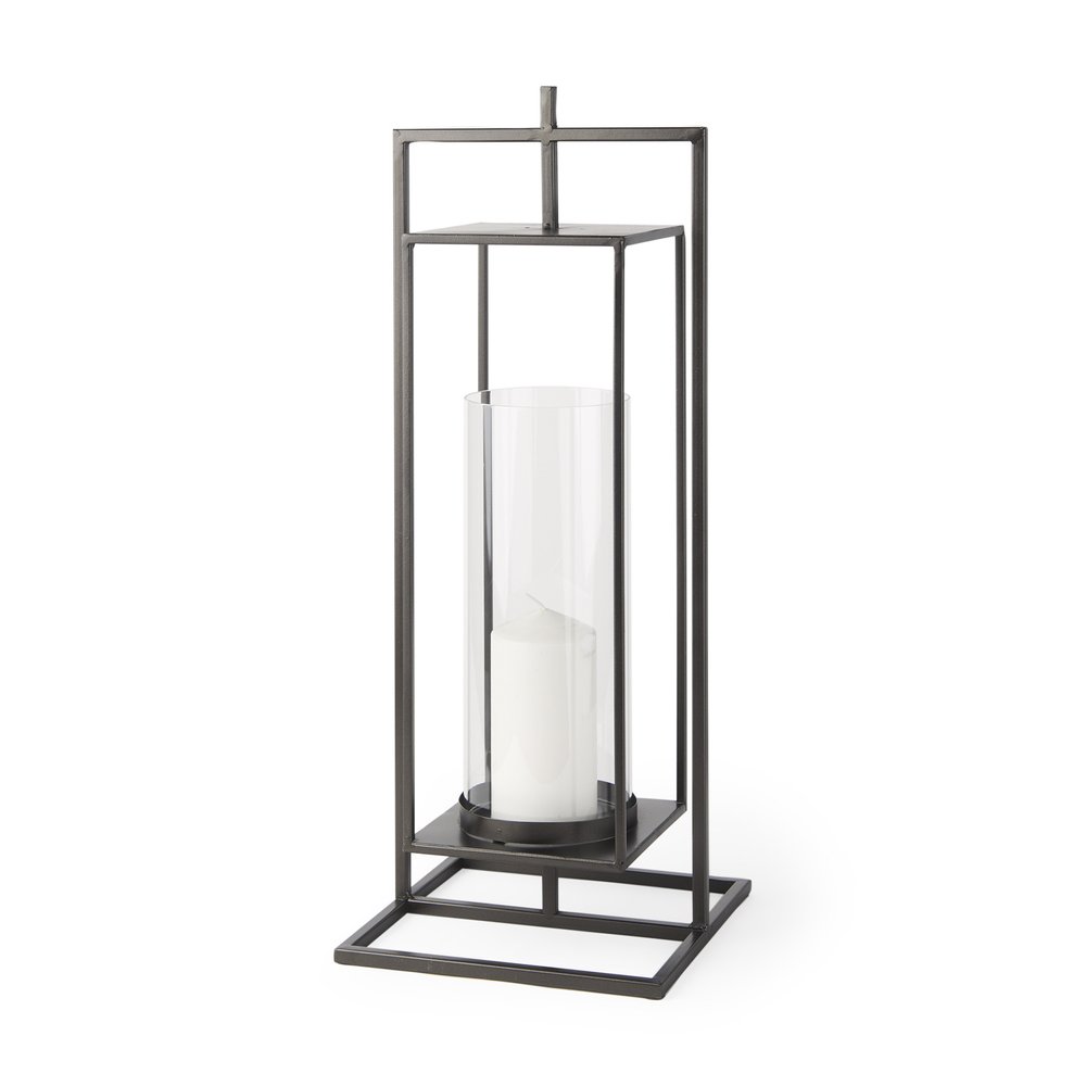24" Black Geometric Metal Tabletop Lantern Candle Holder HomeRoots