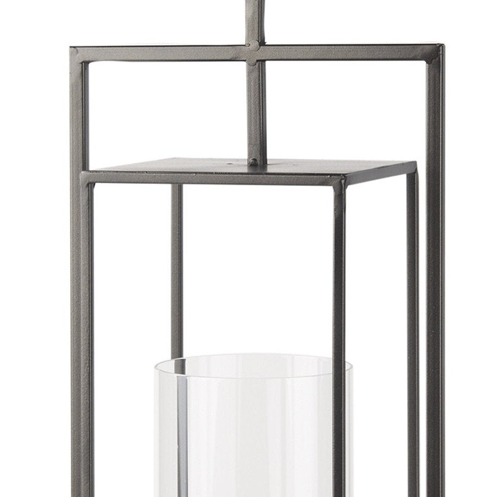 24" Black Geometric Metal Tabletop Lantern Candle Holder HomeRoots
