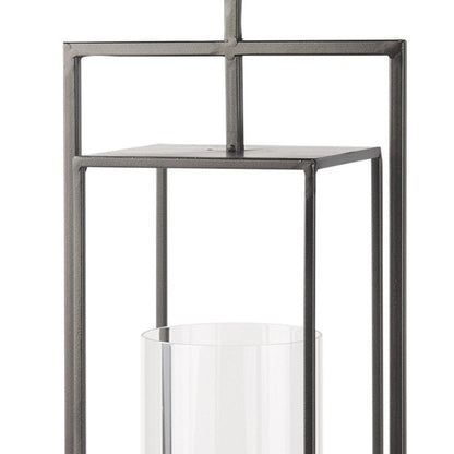 24" Black Geometric Metal Tabletop Lantern Candle Holder HomeRoots