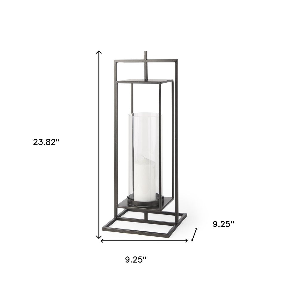 24" Black Geometric Metal Tabletop Lantern Candle Holder HomeRoots