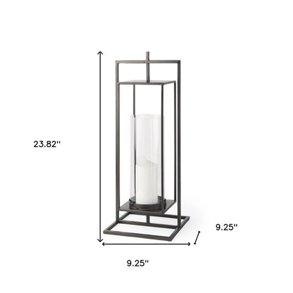 24" Black Geometric Metal Tabletop Lantern Candle Holder HomeRoots
