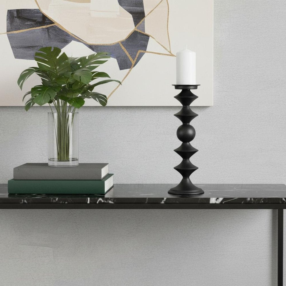 16" Black Metal Tabletop Pillar Candle Holder HomeRoots