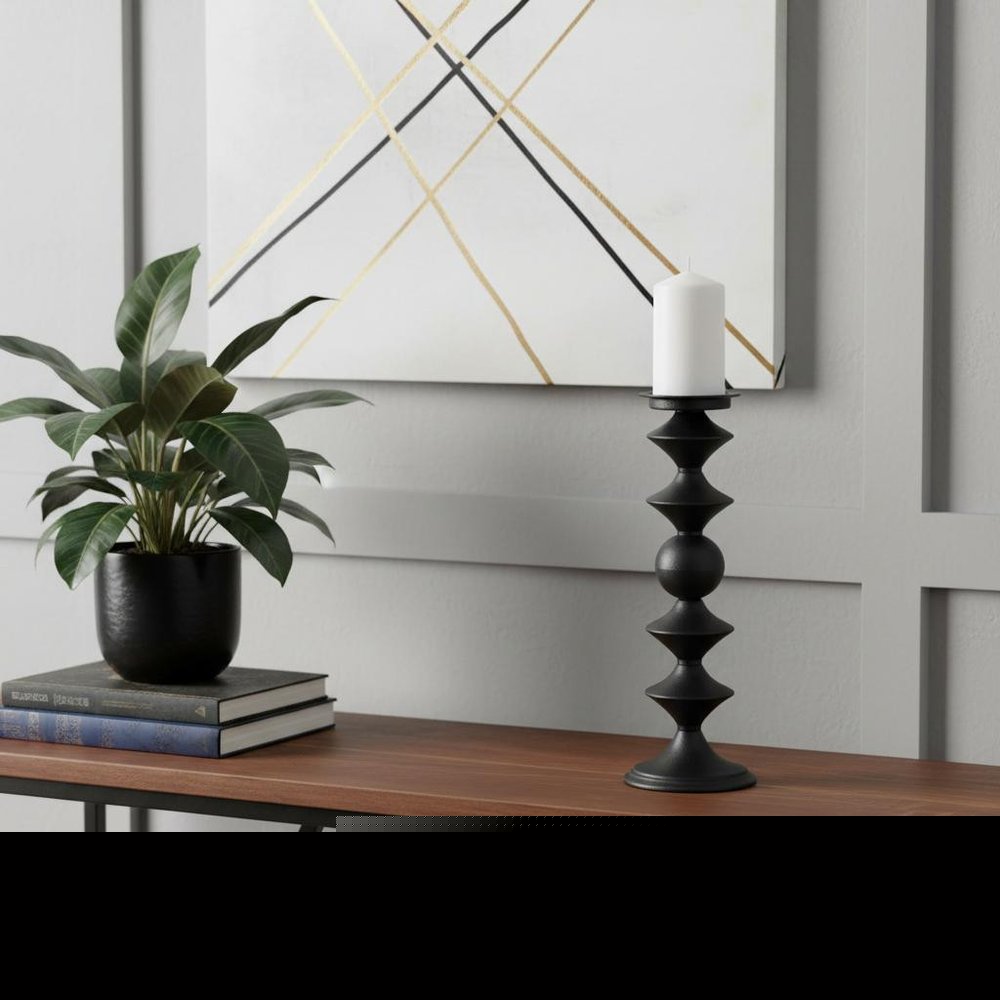 16" Black Metal Tabletop Pillar Candle Holder HomeRoots