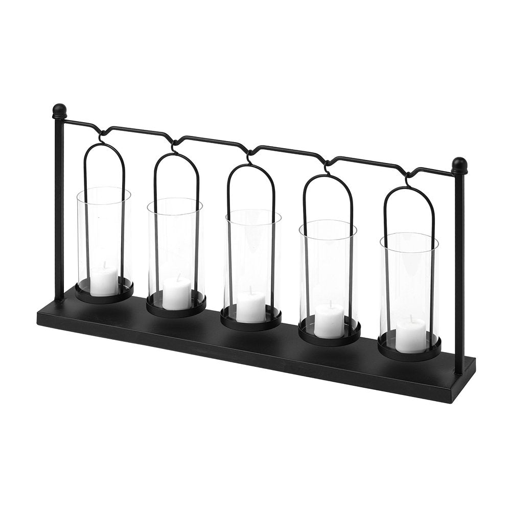 13" Black Geometric Metal And Glass Tabletop Votive Candle Holder HomeRoots